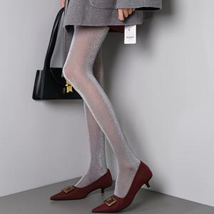 TEMU 세련된 여성용 레트로 은색 반짝이는 타이츠 한 쌍. 인플루언서들이 선호하는 우아한 빈티지 의상에 필수적인 아이템. 부드럽고 찢어짐 방지 기능이 있는 원단을 특징으로 합니다.