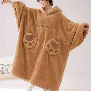 TEMU 가을 겨울 아우터웨어, 두꺼운 플리스와 후드가 있는 겨울 스타일 나이트가운, 따뜻한 긴 홈웨어, 겨울 수면복, 포근한 홈 아웃핏, 캐주얼 홈웨어, 후드 나이트드레스, 플러시 겨울 소재, 부드러운 플리스 원단, 여성용 나이트가운, 따뜻한 나이트웨어, 홈 컴포트 웨어, 겨울 파자마