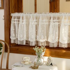 TEMU 유럽풍 자수 레이스 짧은 커튼, 꽃무늬 구멍 없는 소형 창문 드레이프, 침실 칸막이 문 캐비닛 장식 파티 휴일 크리스마스 세미 커튼