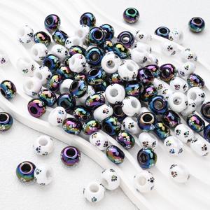TEMU 20개 14mm 아크릴 원형 빅 홀 비즈 | 블랙 앤 화이트 컬러 프린팅 강아지 발톱 패턴, 패션 주얼리 제작을 위한 넓은 간격, 핸드메이드 볼펜 팔찌, 목걸이, 귀걸이, 휴대폰 체인 액세서리, 공예 용품