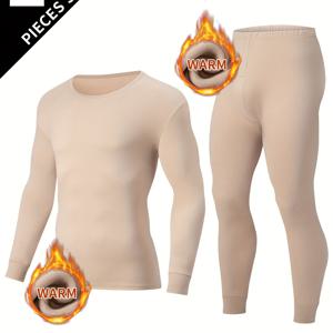 TEMU 남성용 보온 내의 긴팔 티셔츠 & 팬츠 2세트 - 추위 방지 긴팔 베이스 레이어, 따뜻한 겨울 내의, 단색 매칭 세트, 손세탁 가능, 가을/겨울 일상복 및 야외 활동용 - 2|티셔츠|남자셔츠|남자옷
