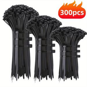 TEMU 300개입 고강도 나일론 검정/흰색 스트랩, 내구성 좋은 UV 저항 타이다운 - 자가 조절 가능 로프 - 미끄럼 방지 실외 케이블 정리, 자동차, 정원 및 가정 정리용 - 내구성 좋은 다기능 다용도 멀티 사이즈 전선 보관 바인더