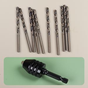 TEMU 11피스 실용 드릴 세트: 3.2mm 코발트 드릴 비트(10개) + 미니 드릴 척 0.3-6.5mm, 스테인리스, 강철, 목재, 플라스틱 드릴링용 날카롭고 내구성 강함