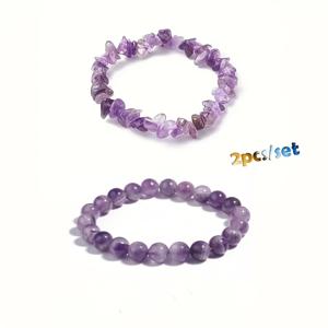 TEMU 2개 스타일 천연 자수정 팔찌 세트 - 보라색 & 투명 비즈, 또는 선물용으로 완벽, 패션 액세서리, 데일리 팔찌| 스타일 팔찌|자수정 비즈, 주얼리