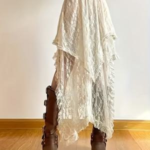 TEMU 스파이시 레이스 레이어드 스커트 여성용, 불규칙한 디자인 다용도 메쉬 에이프런 미디 스커트