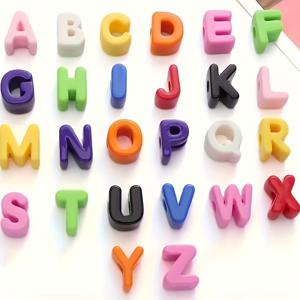 TEMU 26개 아크릴 영문자 대구멍 3D 비즈, DIY 팔찌, 목걸이, 키체인 펜던트, 의류 액세서리 등에 적합