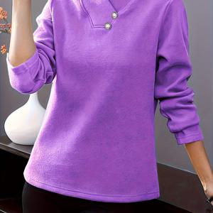 TEMU 세련되고 패셔너블한 캐주얼 플리스 상의, 중년 엄마들을 위한 완벽한 가을/겨울 의류, 루즈핏과 젊음의 룩 제공