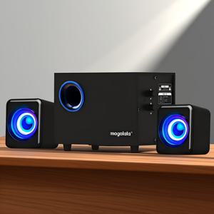 TEMU 3-In-1 Q9 멀티미디어 유선 스피커 시스템 (메인 스피커 1개 + 사테일리트 스피커 2개)으로, 강력한 베이스, 2.1 채널, 3D 스테레오 사운드, 앰비언트 라이팅, 지연 없는 안정적인 유선 연결을 제공합니다. USB 포트가 있으며, 컴퓨터와 호환됩니다.