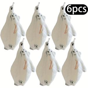 TEMU 귀여운 북극곰 걸이형 핸드타월 6개 세트 - 초극세사 코랄, 고흡수력 주방&욕실 장식, 사랑스러운 동물 디자인, 주방 및 욕실 장식용, 부드러운 타월, 페이스 타월