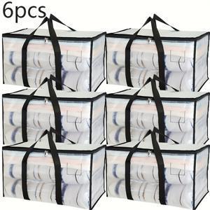 TEMU 6개 세트 대용량 투명 이사용 가방 (뚜껑 포함) - XL 강화 지퍼 수납박스, 옷, 기숙사, 이사, 여행용 - 강화 손잡이 & 지퍼 잠금 기능의 패브릭 정리함