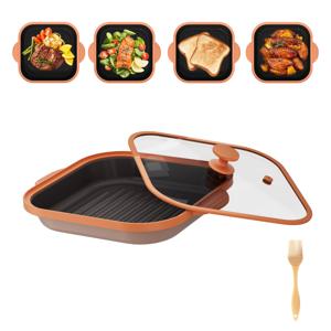 TEMU 뚜껑과 크리스핑 플레이트가 있는 전자레인지 프라이팬, 각종 음식을 그릴, 가열 및 요리에 사용하는 전자레인지 조리기구. 음식 모양을 더 잘 관찰할 수 있도록 하는 유리 뚜껑