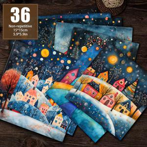 TEMU 스크랩북, 장식 용지, 공예 재료에 적합한 36개의 독특한 수채화 겨울 캐빈 일러스트. 선물 포장, 빈티지 다이어리, 추억 앨범, 배경 카드, 인사말 카드 제작에 적합합니다.