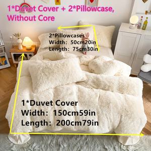 TEMU 3피스 솔리드 컬러 롱 플러시 이불 커버 세트, 가을/겨울 침실 필수품 따뜻함 키트 1이불 + 2베개커버. 편안하고 부드러운 다양한 사이즈로 모든 침대에 적합|베개커버