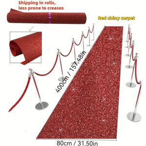 TEMU 1롤 반짝이는 레드 카펫 - 31.5인치 폭 럭셔리 글리터, 주름 방지 헤비듀티 200GSM 자가 접착식 (접착제 없음) DIY 레드 카펫, 웨딩, 파티, 이벤트용 - 복도 및 긴 방을 위한 대형 롤, 홈용