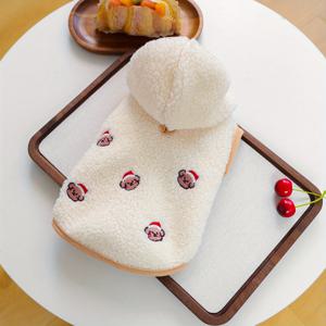 TEMU 반려동물용 두꺼운 베이지 곰돌이 머리 패치워크 후드 스웨트셔츠. 슈나우저, 포메라니안, 테디 브리드와 같은 강아지들을 위한 자수 디자인. 캐주얼한 봄/가을 스타일에 어울리는 소형견에게 적합합니다.|강아지옷