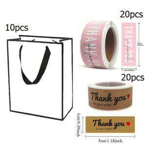 TEMU 50개입 우아한 화이트 블랙 테 크래프트 종이 선물 가방 & 핑크 브라운 감사 스티커 - 종이 포장, 블랙 테, T-핸들 클립, 웨딩, 생일, 추수감사절 및 고급 이벤트용, 내구성 있는 캐리 디자인, 세련된 외관, 완벽한 선물 포장 가방, 결혼식 선물,파티 호스트,이벤트 플래너