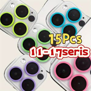 TEMU 아이폰 17, 16 Pro Max, Air 11, 13, 12 Mini, 14, 15 Plus 모델용 15개 광택 발광 카메라 보호기 세라믹 렌즈 링 강화 유리 필름 캡 및 스티커