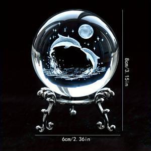 TEMU 돌고래 모양 유리 구체 금속 받침대 - 2.3인치 투명 볼, 튼튼한 해양 테마 수족관 장식, 홈/오피스 데스크용, 고래상어/돌고래 선물, 여성, 생일 선물 (유리 & 금속)