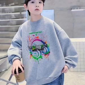 TEMU 남아 & 회색 크루넥 스웨트셔츠 - 넉넉한 핏 긴팔 티셔츠, 행복한 일상 레터링 & 무지개 디자인, 부드럽고 신축성 있는 원단, 봄/가을용, 캐주얼 학교 & 캐주얼 복장, 봄 가을 의류, 발랄한 아동 디자인, 편안한 아동복, 핏긴팔, 캐주얼복장, 가을옷