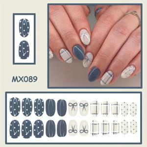 TEMU 24개입 달콤하고 귀여운 고급스러운 미적 감각 인조 손톱. 미스틱 그레이 색상에 물방울 무늬, 리본, 체크무늬가 특징이며, 짧은 타원형 모양입니다. 젤리 글루와 파일이 함께 제공되어 일상복으로 사용하기에 완벽하며 친구를 위한 선물로도 좋습니다.|네일