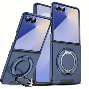 TEMU 휴대폰 케이스 - 고급 PC + 2-In-1 마그네틱 케이스, 삼성 갤럭시 Z Flip7/6 호환, 무선 충전 지원, 360° 회전 스탠드 기능, 폴더블 폰을 위한 풀 보호 제공