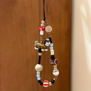 TEMU 패션 Y2K 귀여운 닥스훈트 강아지 럭비 스타일 컬러풀 비즈 스트랩 손목 밴드 휴대폰 랜야드 키체인 팔찌 카메라 가방 범용 분실 방지 액세서리 체인 여자아이 선물