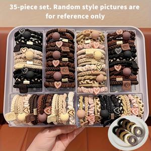 TEMU 35개 보호 스타일 여성용 헤어 타이, 귀여운 스위트 브레이슬릿 탄성 헤어밴드, 얇은/두꺼운 머리용, 포니테일 & 운동, 부드러운 무손상 헤어 액세서리