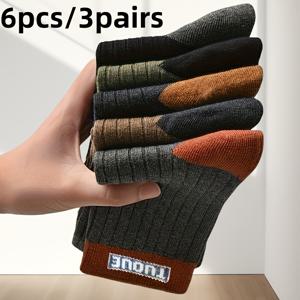 TEMU 남녀공용 캐주얼 양말 6pcs/3켤레 - 패치워크 컬러 레트로, 패션 레터링, 편안하고 통기성 좋은, 사계절 착용 가능 - 스포츠, 비즈니스, 데일리 웨어 쿠션 타이츠 - 스포츠 레저