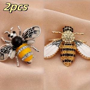 TEMU 인기 판매 패셔너블하고 정교한 꿀벌 라인석 유화 안전핀 2개, 다용도 동물 핀, 고급스러운 핀, 정장 코트 핀, 정교한 칼라핀 액세서리, 정장과 스웨터에 적합