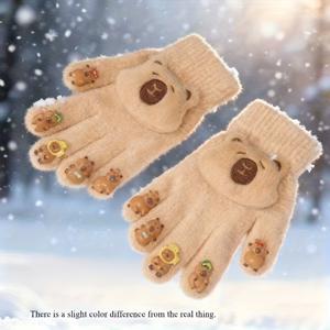 TEMU 1쌍 여아용 캐피바라 장식 두꺼운 겨울 장갑 - 자전거 타기, 야외 놀이 및 일상 사용에 적합한 따뜻한 귀여운 캐피바라 장갑 (손세탁 가능) - 크리스마스/할로윈 선물