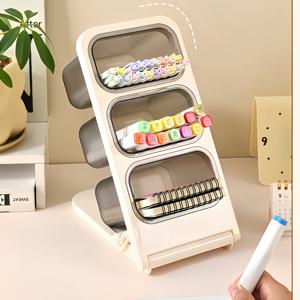 TEMU 대용량 헤비듀티 플라스틱 데스크탑 정리함, 3단 펜홀더 포함, 블랙 스토리지 박스 스탠드, 플러그인 설치, 공간절약형 데스크탑 정리함. 사무실, 가정, 학교 사용에 적합. 내구성 있는 소재로 제작, 세로 및 가로 사용 가능. 학생 및 전문가에게 이상적인 디자인. 스터디 공간에 필수 아이템