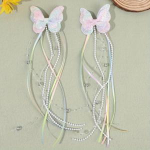 TEMU 2개 세트 - 반짝이 나비리본 머리핀, 긴 술장식과 무지개색상의 소녀용 헤어바레트, 액세서리 & 선물