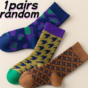 TEMU 1쌍 빈티지 일본식 메일라데 롱 양말 - 멀티컬러 체크무늬 (아오키/로시/바샤미) 사계절용 스택드 캐프 양말, 추운 날씨용, 손세탁 전용, 실내외 착용 - 인스타일 컬러블록