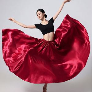 TEMU 패션 댄스 롱 스커트 여성 새틴, 풀 스커트 벨리댄스 집시 트라이벌 플라멩코