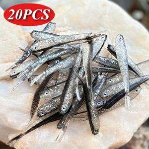 TEMU 20개 플라스틱 소프트 낚시 미끼, 생생한 포크테일 미노우, 민물 및 바닷물 베스, 크래피, 월아이 또는 송어 낚시용 미끼