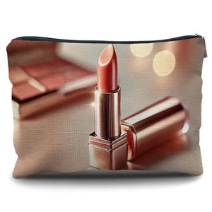 TEMU 1개 여성용 반짝이는 복숭아 립스틱 메이크업 파우치 - 우아한 립스틱 테마 휴대용 리넨 화장품 케이스, 지퍼 잠금, 재사용 가능한 립스틱 수납 정리함, 생일/크리스마스 여성 선물 (리넨, 스타일리시 스토리지)|립스틱