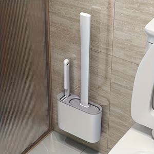 TEMU 무드릴 벽걸이 헤비듀티 실리콘 변기 청소 브러쉬 세트 (긴 손잡이 & 위생적인 욕실 보관함 포함) - 상업용 및 가정용, 내구성 강한 변기 브러쉬 시스템, 욕실 청소 도구 키트, 쉬운 설치