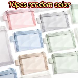 TEMU 10개 여성 투명 메시 지퍼 수납 가방 - 앞면 패널이 있는 다용도 포켓 정리함, 동전 및 카드 보관을 위한 튼튼한 여행용 지갑