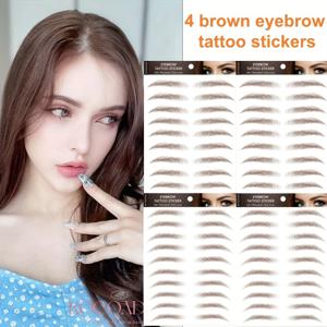 TEMU 4개 혼합 브라운 눈썹 타투 스티커 - 방수 및 땀 방지, 자연스러운 뿌리 & 야생 눈썹, 접착식 뒷면으로 간편하게 부착, 초보자를 위한 사실적인 눈썹, 일상 사용에 적합, 게으른 눈썹, 메이크업 도구, 눈썹 틴트 키트|타투스티커