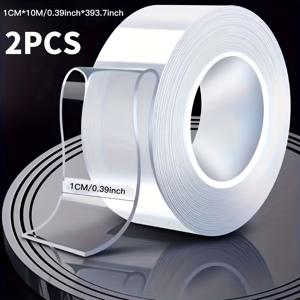 TEMU 초강력 나노미터 양면 테이프 2롤 세트, 총 20미터/787.4인치, 두꺼운 투명 무잔여물 고점도 초강력 접착력, 플라스틱, 목재, 유리, 금속용
