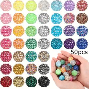 TEMU 30/50개 대용량 16mm 두꺼운 라인스톤 비즈 - 반짝이는 구형 디스코볼 비즈, DIY 주얼리 만들기, 팔찌, 크리스마스 공예, 파티 용품 - 목걸이 & 귀걸이용 대용량 참 팩 (30개 또는 50개 비즈)