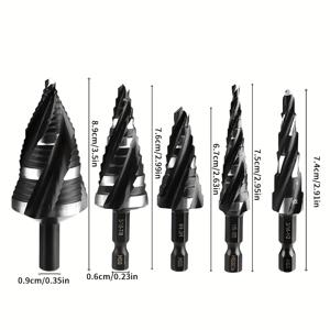 TEMU 43가지 사이즈 옵션이 포함된 5개 스텝 드릴 비트 세트 - 금속, 알루미늄, 나무, 플라스틱에 적합한 헤비듀티 HSS 드릴 비트 - 코팅 처리된 네 개의 홈이 있는 스텝 드릴, 0.64cm 육각 샹크 (DIY, 배관용)