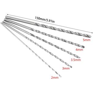 TEMU 5개입 초장 드릴 비트 - 고강도 고속도강 생크 드릴 비트, 스파이럴 플루트, 150mm (5.9인치), 목재, 플라스틱, 알루미늄용