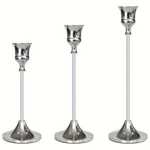TEMU 결혼식, 가족 모임, 파티에 완벽한 실버 캔들 홀더 3개 세트 - 크리스마스, 할로윈, 추수감사절, 새해, 발렌타인데이에 적합한 고급스러운 테이블 상단 캔들 홀더 장식 - 우아한 저녁 식사 센터피스 장식
