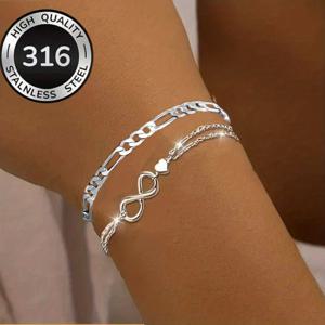 TEMU 2개 세트 - 고품질 316 스테인리스 스틸 팔찌 | 우아한 무한과 쿠바 링크 디자인, 남녀공용, , 파티, 휴가, 사계절 착용에 적합, 저자극성, 발렌타인데이 및 크리스마스 선물로 이상적
