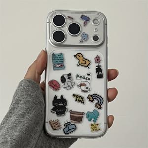 TEMU 귀여운 강아지와 오리 캐릭터가 특징인 귀엽고 유머러스한 스티커 클리어 폰 케이스. 17 Pro Max, 17 Pro 및 이전 버전의 다양한 iPhone 모델에 적합하며, 매력적인 만화풍 보호 백 커버를 제공합니다.