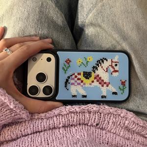 TEMU 1개 귀여운 카툰 자수 말 아이폰 17 프로 맥스 17 프로 17 에어 16 15 14 13 12 프로 맥스 플러스 11 쿨 스위트 걸 소프트 백커버 선물