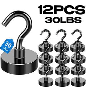 TEMU 12개입 블랙 자석 후크, 30파운드(13.6kg) 업그레이드 헤비듀티 자석 후크, 내식성 코팅, 냉장고, 걸이, 교실, 사무실, 주방용, 휴일 장식에 필수