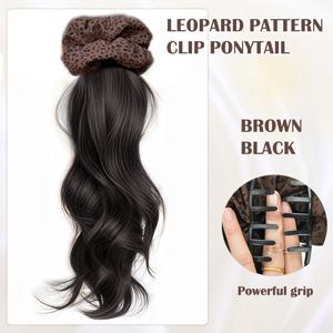 TEMU 빈티지 프린트 헤어타이 로우 포니테일 한국식 자연스러운 볼륨 헤어 익스텐션 브레이드 가을 겨울 약간 컬리 클로 클립 포니테일 아름다운 백뷰 레이디 이미지