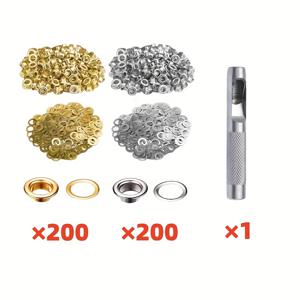 TEMU 6mm 아일렛 링 포함 401피스 아일렛 펀치 세트, 유약포 및 인조가죽용 | 내구성 있는 금속 구조 | 수공예에 필수 | 튼튼한 아일렛 제작 | 재봉 액세서리 | 반사 및 컬러 원단 | 차양 및 천막 | 로프 및 알루미늄 | 직물 및 자갈 (스테이플 총 미포함)|커튼봉